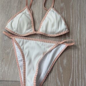 Cupshe Elegant White and Pink Women's Bikini Set XS